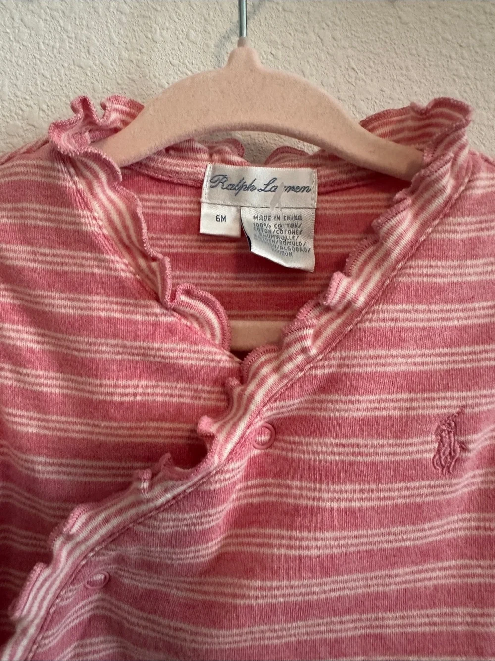 Ralph Lauren Pink and White Striped Baby Romper